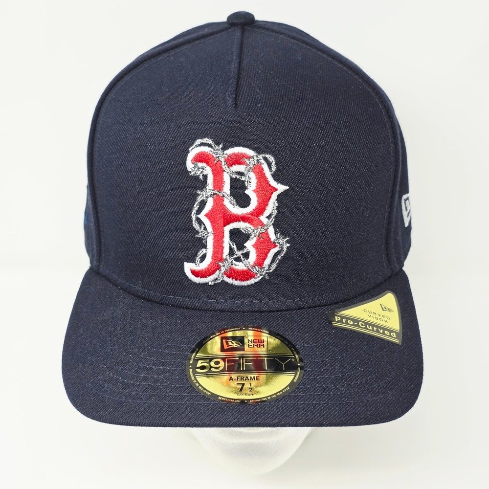 New Era 59FIFTY A-Frame Boston Red Sox Barbed Wire Hat Navy Blue 7 1/2 Fitted - Picture 6 of 8